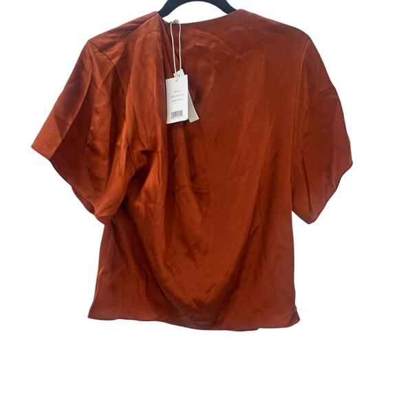 Vince Silk Flutter Sleeve Draped Neck Blouse Short Sleeve Rust Amber XS/ XXS NWT - Picture 13 of 13